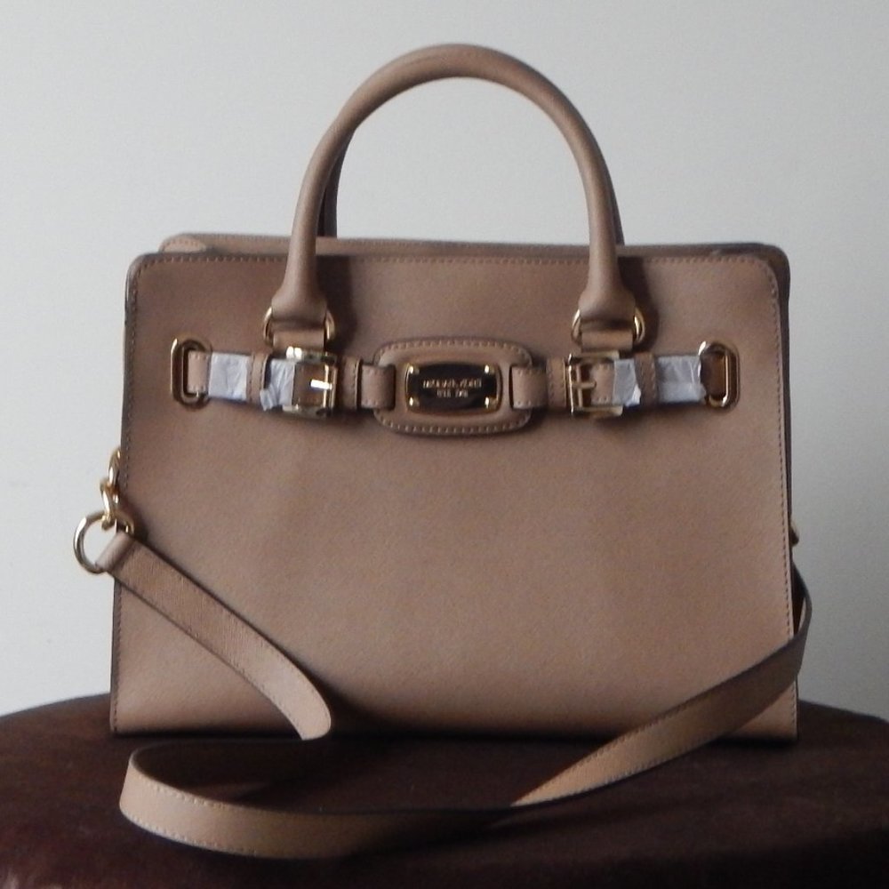 NWT MICHAEL KORS HAMILTON LEATHER EW KHAKI CHAIN SATCHEL CROSSBODY HANDBAG - Picture 4 of 8